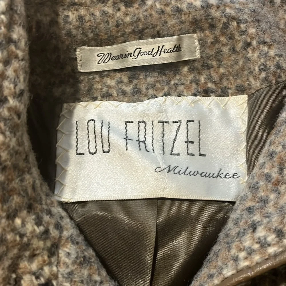 Vintage 50s Belted Tweed Swing Jacket Wool Pea Coat Rare Antique Lou Fritzel - Picture 13 of 15